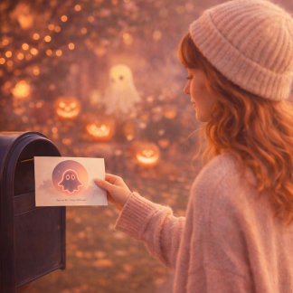 Cartão Postal De Festividades Halloween Assombrado Mas Feliz • Fantasma Brilhant