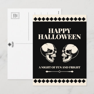 Cartão Postal De Festividades Halloween Caveiras Risonhas Diversão e Medo