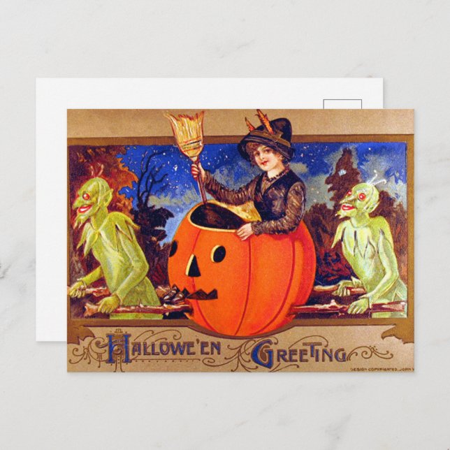 Cartão Postal De Festividades Halloween com goblins vintage (Frente/Verso)