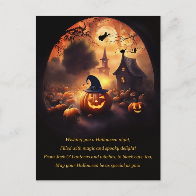 Cartão Postal De Festividades Halloween com Jack O Lantern Witch Cute (Frente)