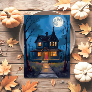 Cartão Postal De Festividades Halloween De Casa Assombrada Pintado À Mão