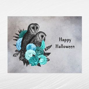 Cartão Postal De Festividades Halloween De Corujas Florais De Teal Gótica