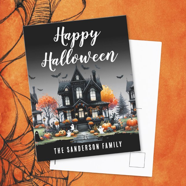 Cartão Postal De Festividades Halloween do Halloween da Casa Assombrada (Haunted House Happy Halloween Holiday Postcard )