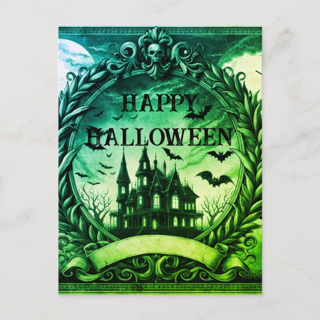 Cartão Postal De Festividades Halloween Feliz de Casa Gótica Vitoriana (Frente)
