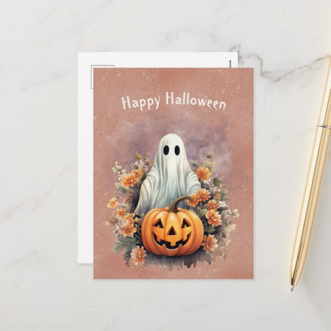Cartão Postal De Festividades Halloween Ghost Pumpkin Festivo (Frente/Verso In Situ)
