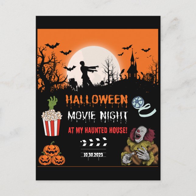 Cartão Postal De Festividades Halloween Horror Movie Night Party Invitation (Frente)