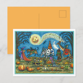Cartão Postal De Festividades HALLOWEEN PARADE Bruxa Girafa Bear Zebra Skellies