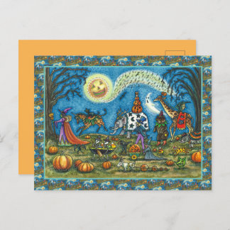 Cartão Postal De Festividades HALLOWEEN PARADE Bruxa Girafa Bear Zebra Skellies
