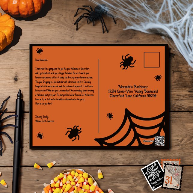 Cartão Postal De Festividades Halloween personalizado da teia (Criador carregado)