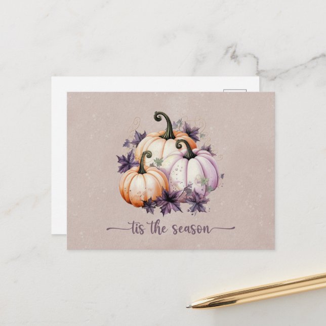 Cartão Postal De Festividades Halloween Purple Pumpkin Season (Frente/Verso In Situ)