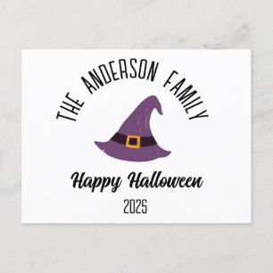 Cartão Postal De Festividades Halloween Purple Witch Hat Nome Personalizado