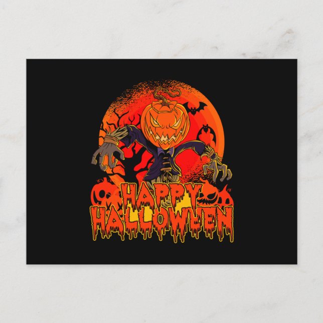 Cartão Postal De Festividades Halloween Scarecrow Halloween Pumpkin (Frente)
