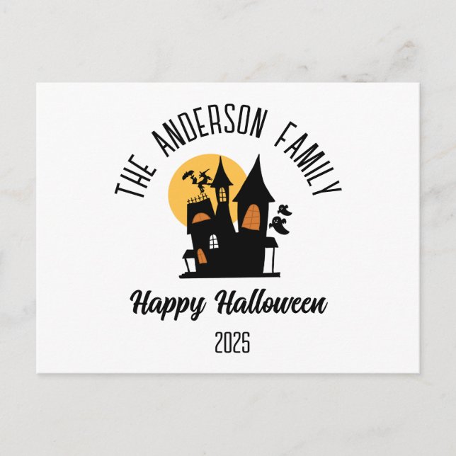 Cartão Postal De Festividades Halloween Scary Hunted House Nome Personalizado (Frente)