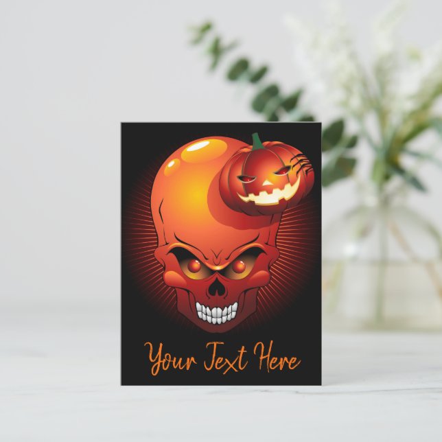 Cartão Postal De Festividades Halloween Skull e Pumpkin (Em pé/Frente)