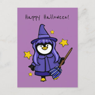 Cartão Postal De Festividades Halloween Witchy Penguin