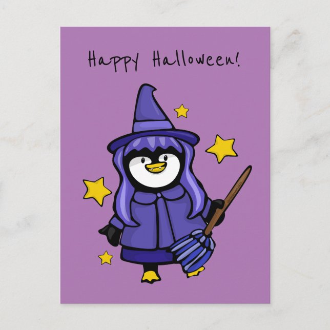 Cartão Postal De Festividades Halloween Witchy Penguin (Frente)