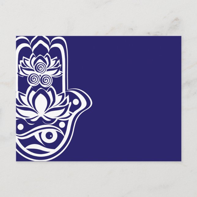 Cartão Postal De Festividades Hamsa Azul e Branco (Frente)