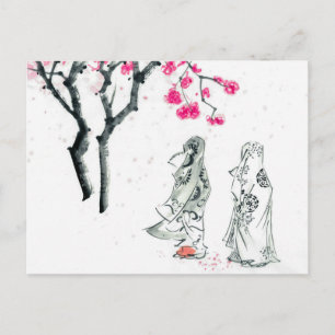 Cartão Postal De Festividades Hanami Flores sakura floridas