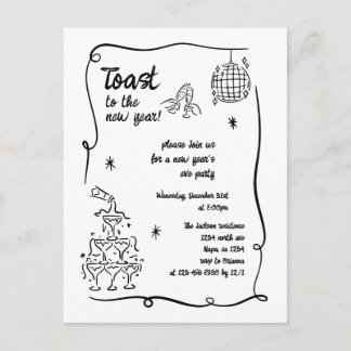 Cartão Postal De Festividades Hand Drawn Illustrated New Years Eve Party