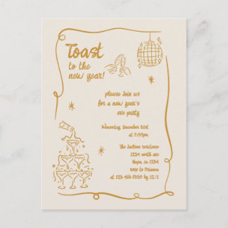 Cartão Postal De Festividades Hand Drawn Illustrated New Years Eve Party