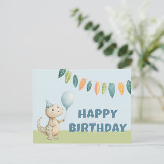 Cartão Postal De Festividades HandPainted Birthday Dinos Postcard