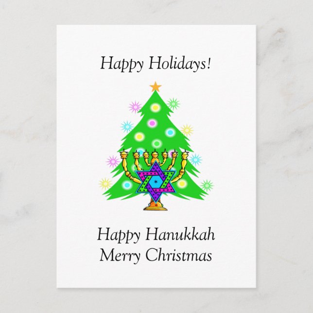 Cartão Postal De Festividades Hanukkah e o cartão de Natal juntos (Frente)