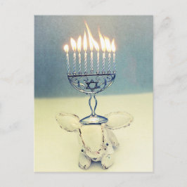 Cartão Postal De Festividades Hanukkah Greeting Card - Aldo a Rabbit and Menorah