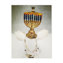 Hanukkah Greeting Card - Aldo a Rabbit and Menorah