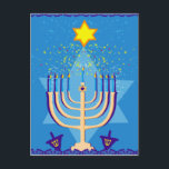 Cartão Postal De Festividades hanukkah menorah<br><div class="desc">"hanukkah menorah ", "feliz hanukkah", menorah, "estrela de david", "chanukah jedesejo", Hanukkah, "feriados judeus"chanukah, hanukah, chanukkah, canukah, chanukah, hanuka, hebrew, jew, , , judaísmo, menora, ica, </div>