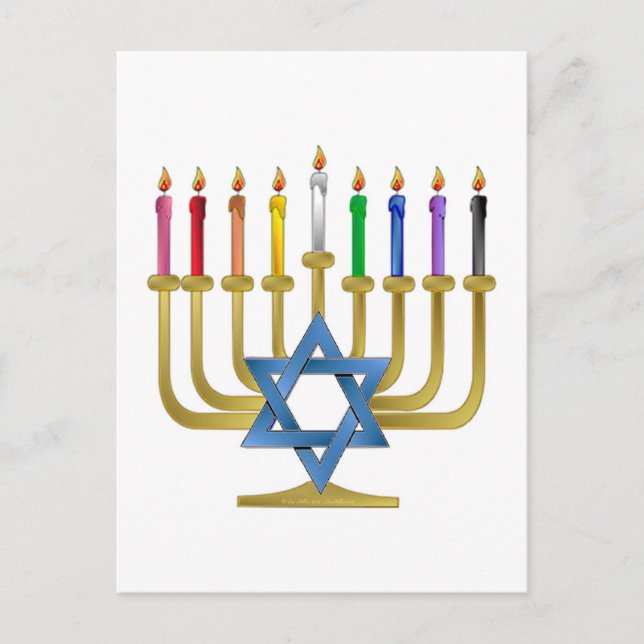Cartão Postal De Festividades Hanukkah Rainbow Candles Dourados Menorah (Frente)