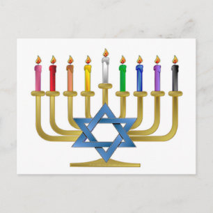 Cartão Postal De Festividades Hanukkah Rainbow Candles Dourados Menorah