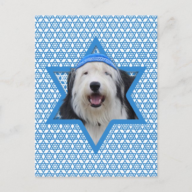 Cartão Postal De Festividades Hanukkah Star de David - Velha Sheepdog Inglês (Frente)