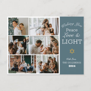 Cartão Postal De Festividades Hanukkah Typografia Foto da família azul Colagem