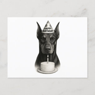 Cartão Postal De Festividades Happy Birthday Doberman