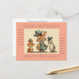 Cartão Postal De Festividades Happy Birthday Funny Cute Animal Cartoon Couriers 