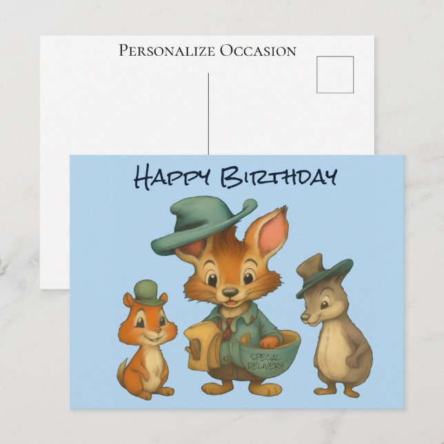 Cartão Postal De Festividades Happy Birthday Funny Cute Cartoon Animal Delivery  (Frente/Verso)