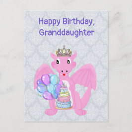 Cartão Postal De Festividades Happy Birthday Granddaughter, Pink Baby Dragon