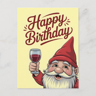 Cartão Postal De Festividades "Happy Birthday" Wine-Toasting Gnome