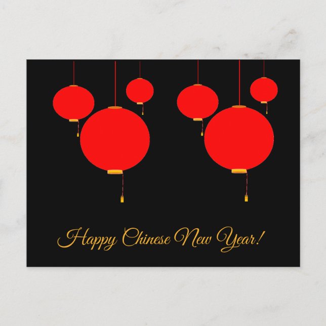 Cartão Postal De Festividades Happy Chinese New Year red lantern post card (Frente)