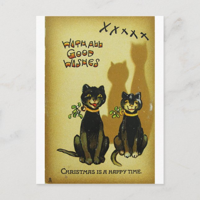 Cartão Postal De Festividades Happy Christmas Cats PostCards (Frente)