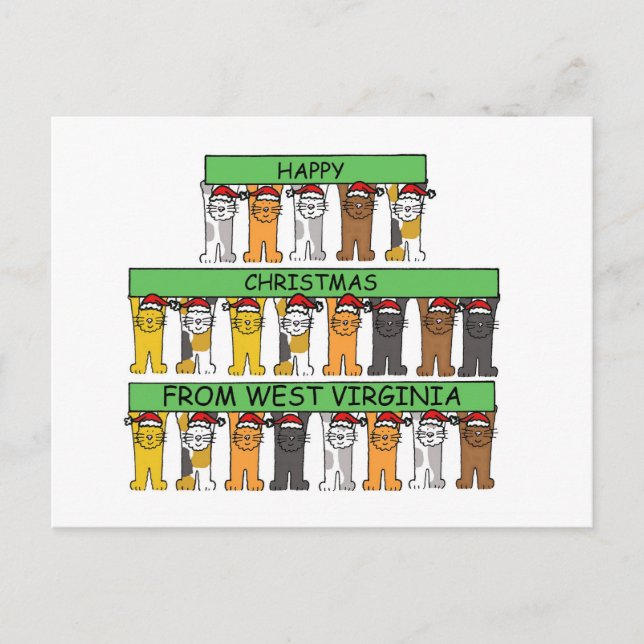Cartão Postal De Festividades Happy Christmas from West Virginia Cartoon Cats (Frente)