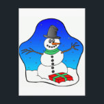 Cartão Postal De Festividades Happy Christmas Snowman<br><div class="desc">A cute and whimsical,  happy snowman! Use the Customize It button to add text if you like.</div>