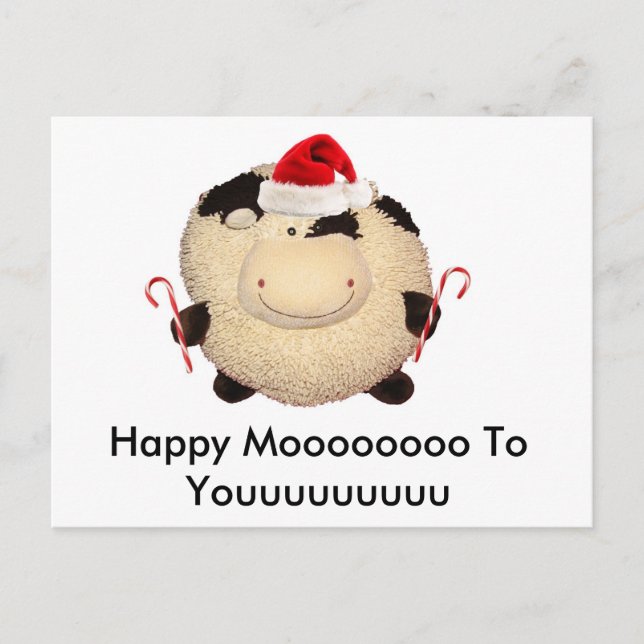 Cartão Postal De Festividades Happy Cow Christmas Card Postcard I Love You (Frente)