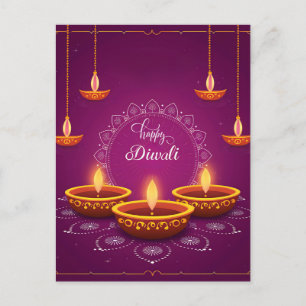 Cartão Postal De Festividades Happy Diwali Rangoli Diya Festival de Luz Púrpura