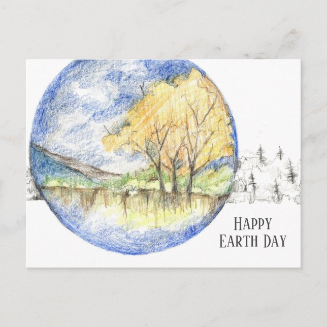 Cartão Postal De Festividades Happy Earth Day Honey Locust Trees Landscape (Frente)
