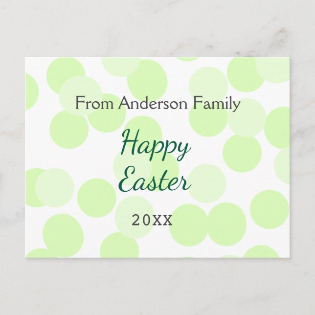Cartão Postal De Festividades Happy Easter gray green polka dots family name (Frente)