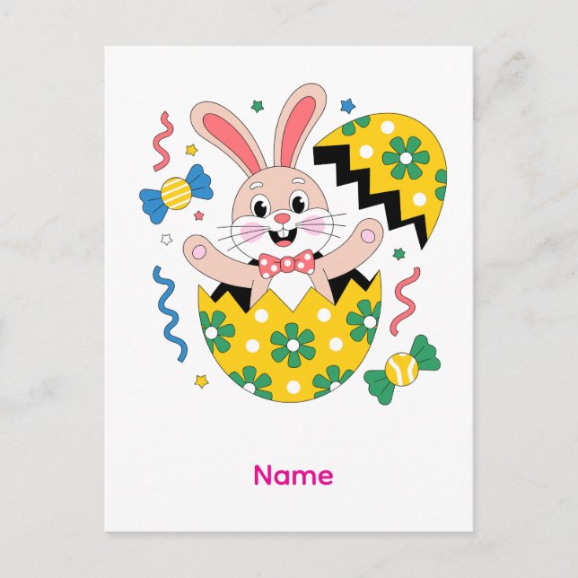 Cartão Postal De Festividades Happy Easter Party Bunny Popping Out  (Frente)