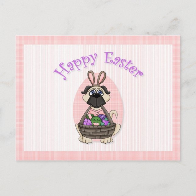Cartão Postal De Festividades Happy Easter Pug Tees and Gifts for Kids, Adults (Frente)