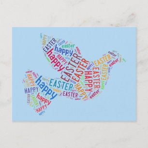 Cartão Postal De Festividades Happy Easter Typography Dove Spring Blue