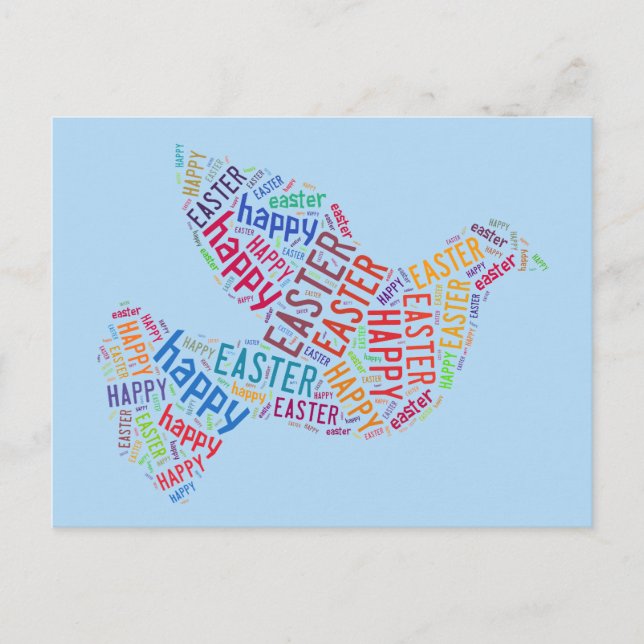 Cartão Postal De Festividades Happy Easter Typography Dove Spring Blue (Frente)
